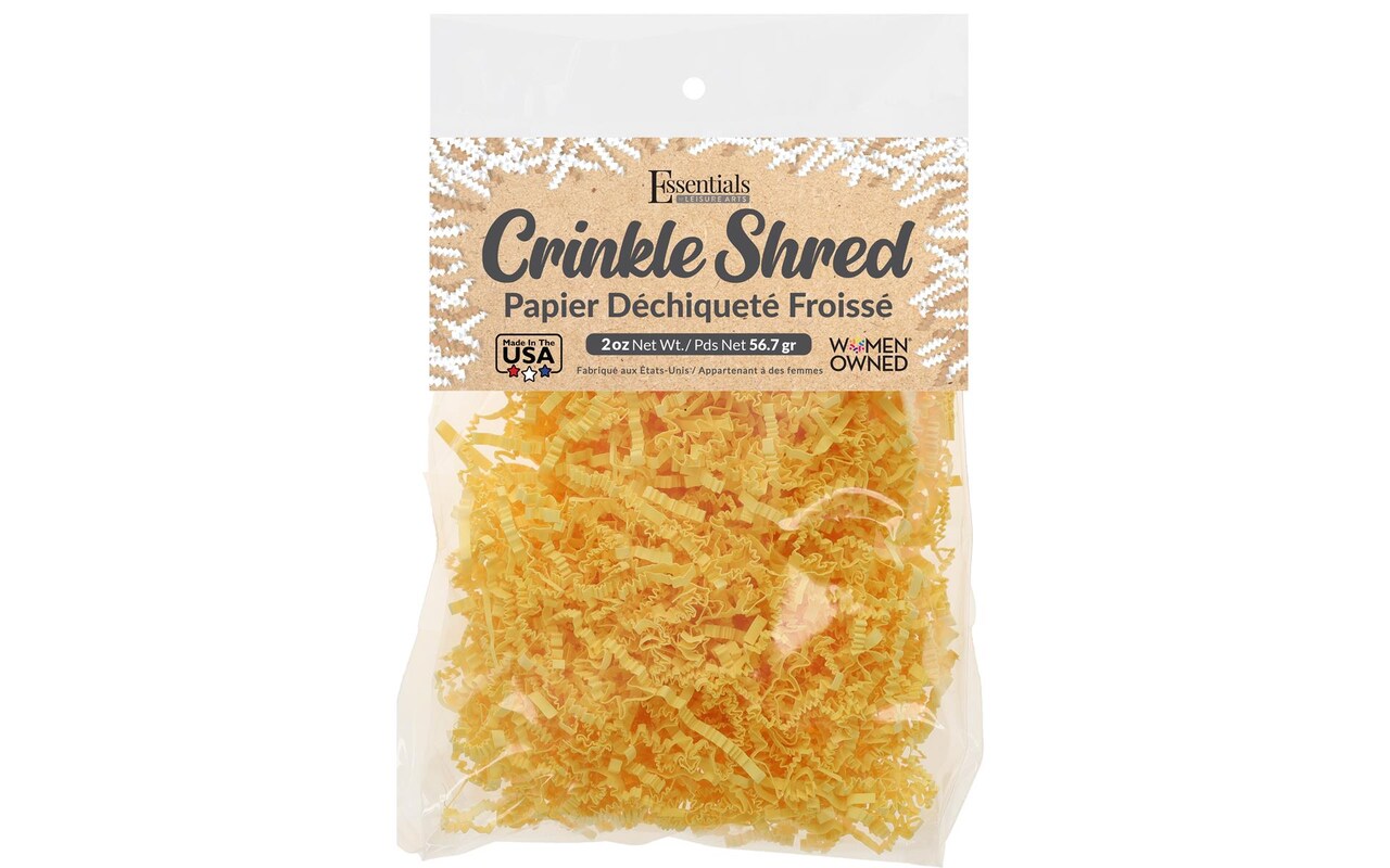 Essentials by Leisure Arts Crinkle Shred Bag, Baby Yellow, 2oz Shredded Paper Filler, Crinkle Cut Paper Shred Filler, Box Filler, Shredded Paper for Gift Box, Paper Crinkle Filler, Box Filling